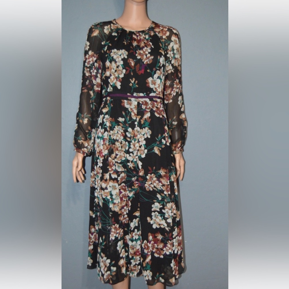 Tommy Hilfiger Sz 2 Black Floral Long Sleeve Maxi Dress